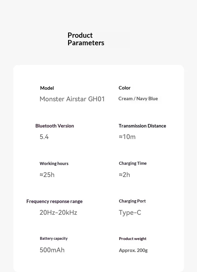 Monster GH01 head-mounted wireless Bluetooth earphones for mobile phones, computers, gaming, and e-sports, featuring low latency - Tara's Tiny Treasures