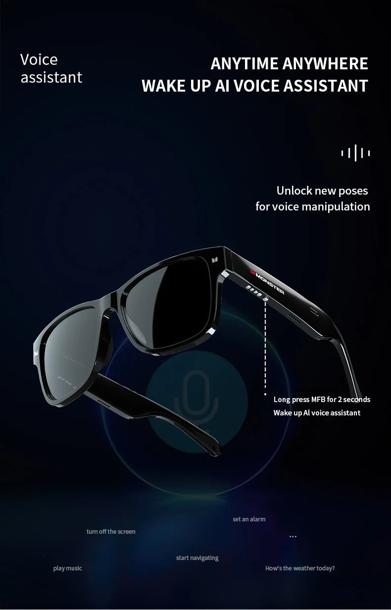 Monster Glasses Headset Wireless Bluetooth 5.0 Sunglasses Outdoor Sport earphone Calling Music Eyeglasses - Tara's Tiny Treasures