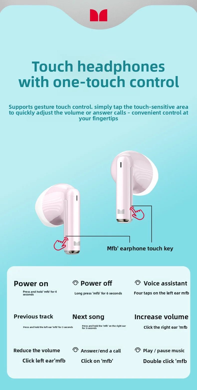 MONSTER GT37 TWS Bluetooth5.3 Earphone Wireless Active Noise Cancelling Headphones Stereo Sound Gaming Headset For Android iOS - Tara's Tiny Treasures