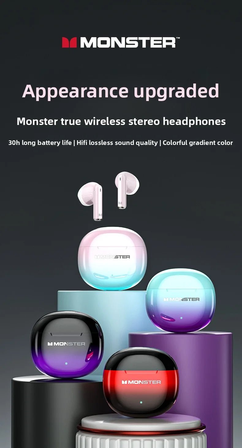 MONSTER GT37 TWS Bluetooth5.3 Earphone Wireless Active Noise Cancelling Headphones Stereo Sound Gaming Headset For Android iOS - Tara's Tiny Treasures