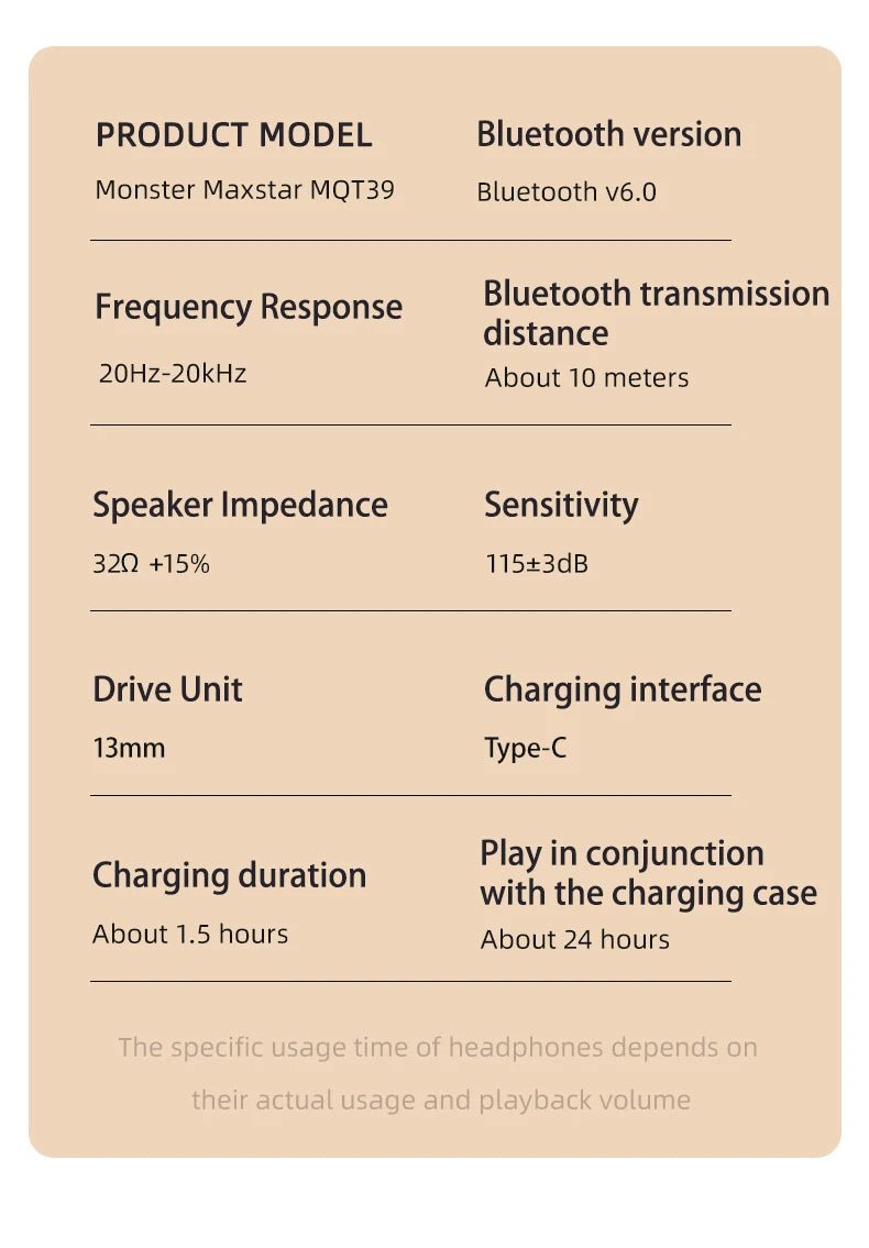 Monster MQT39 Earphones Wireless Bluetooth 6.0 TWS Noise Reduction Earbuds Gamer Sports Headset Hifi Stereo with Mic Headphones - Tara's Tiny Treasures