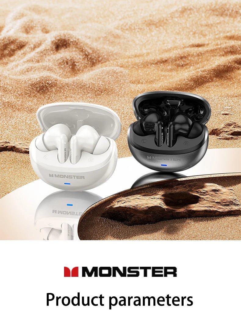 Monster MQT39 Earphones Wireless Bluetooth 6.0 TWS Noise Reduction Earbuds Gamer Sports Headset Hifi Stereo with Mic Headphones - Tara's Tiny Treasures