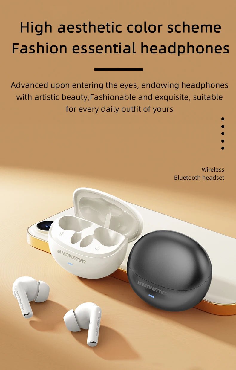 Monster MQT39 Earphones Wireless Bluetooth 6.0 TWS Noise Reduction Earbuds Gamer Sports Headset Hifi Stereo with Mic Headphones - Tara's Tiny Treasures