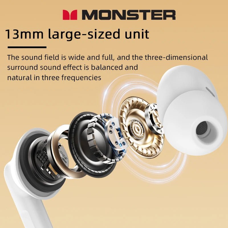 Monster MQT39 Earphones Wireless Bluetooth 6.0 TWS Noise Reduction Earbuds Gamer Sports Headset Hifi Stereo with Mic Headphones - Tara's Tiny Treasures