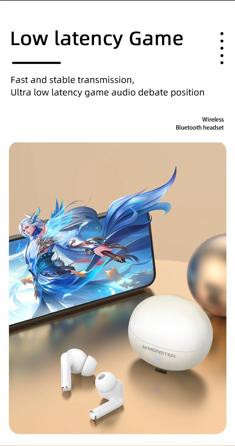 Monster MQT39 Earphones Wireless Bluetooth 6.0 TWS Noise Reduction Earbuds Gamer Sports Headset Hifi Stereo with Mic Headphones - Tara's Tiny Treasures