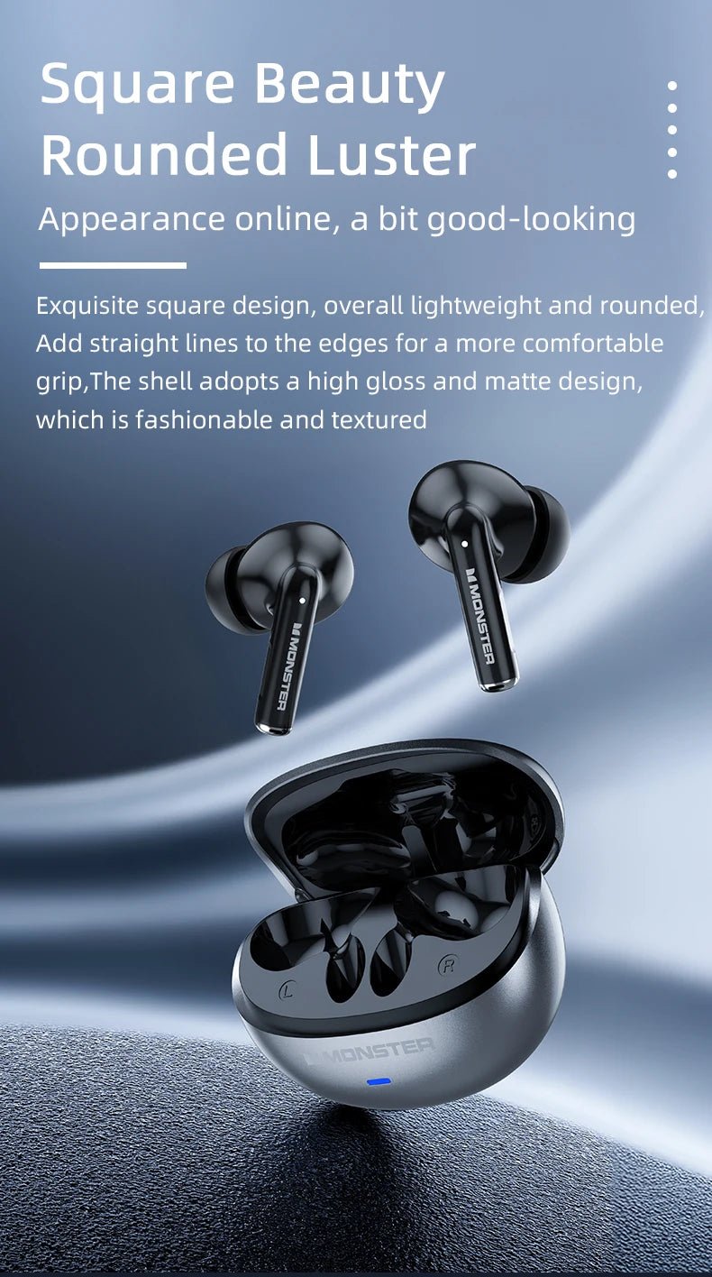 Monster MQT39 Earphones Wireless Bluetooth 6.0 TWS Noise Reduction Earbuds Gamer Sports Headset Hifi Stereo with Mic Headphones - Tara's Tiny Treasures