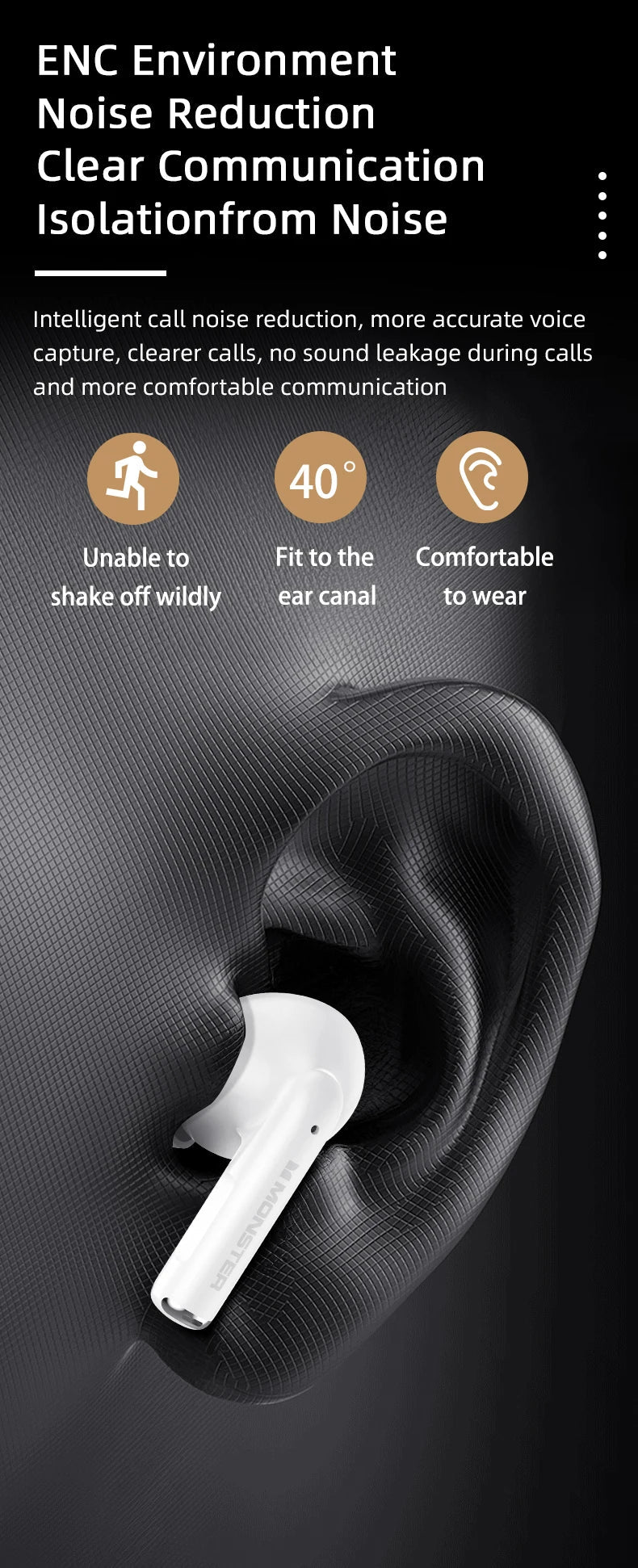 Monster MQT39 Earphones Wireless Bluetooth 6.0 TWS Noise Reduction Earbuds Gamer Sports Headset Hifi Stereo with Mic Headphones - Tara's Tiny Treasures