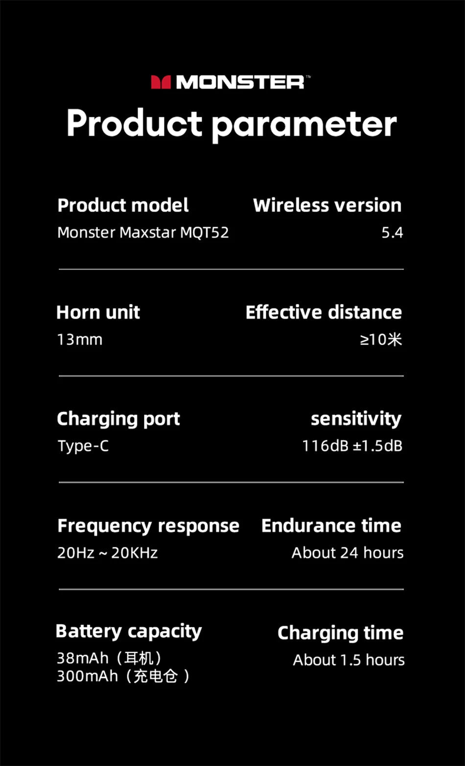 Monster MQT52 Wireless Bluetooth 5.4 Earphones Long Battery Life Gaming Headphones Dual Mode HIFI Stereo Sound Headset With Mic - Tara's Tiny Treasures