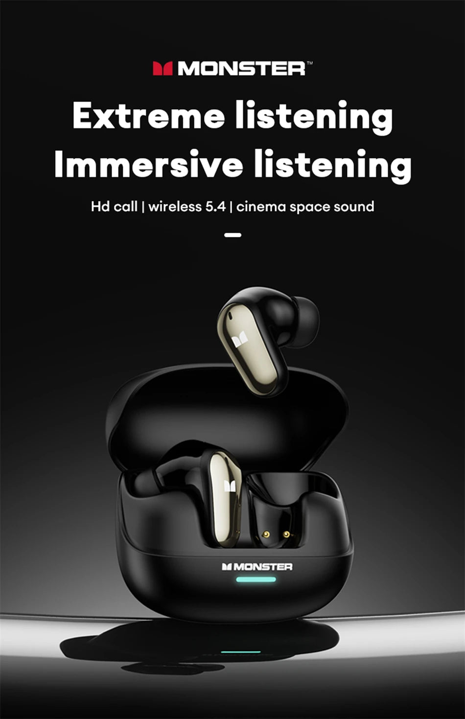 Monster MQT52 Wireless Bluetooth 5.4 Earphones Long Battery Life Gaming Headphones Dual Mode HIFI Stereo Sound Headset With Mic - Tara's Tiny Treasures