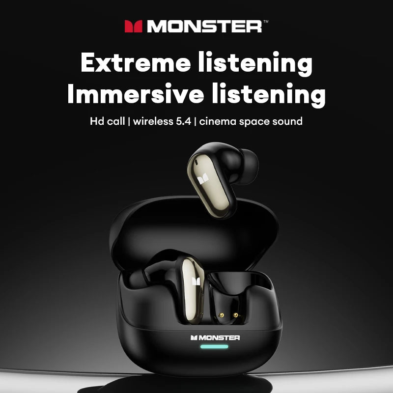 Monster MQT52 Wireless Bluetooth 5.4 Earphones Long Battery Life Gaming Headphones Dual Mode HIFI Stereo Sound Headset With Mic - Tara's Tiny Treasures