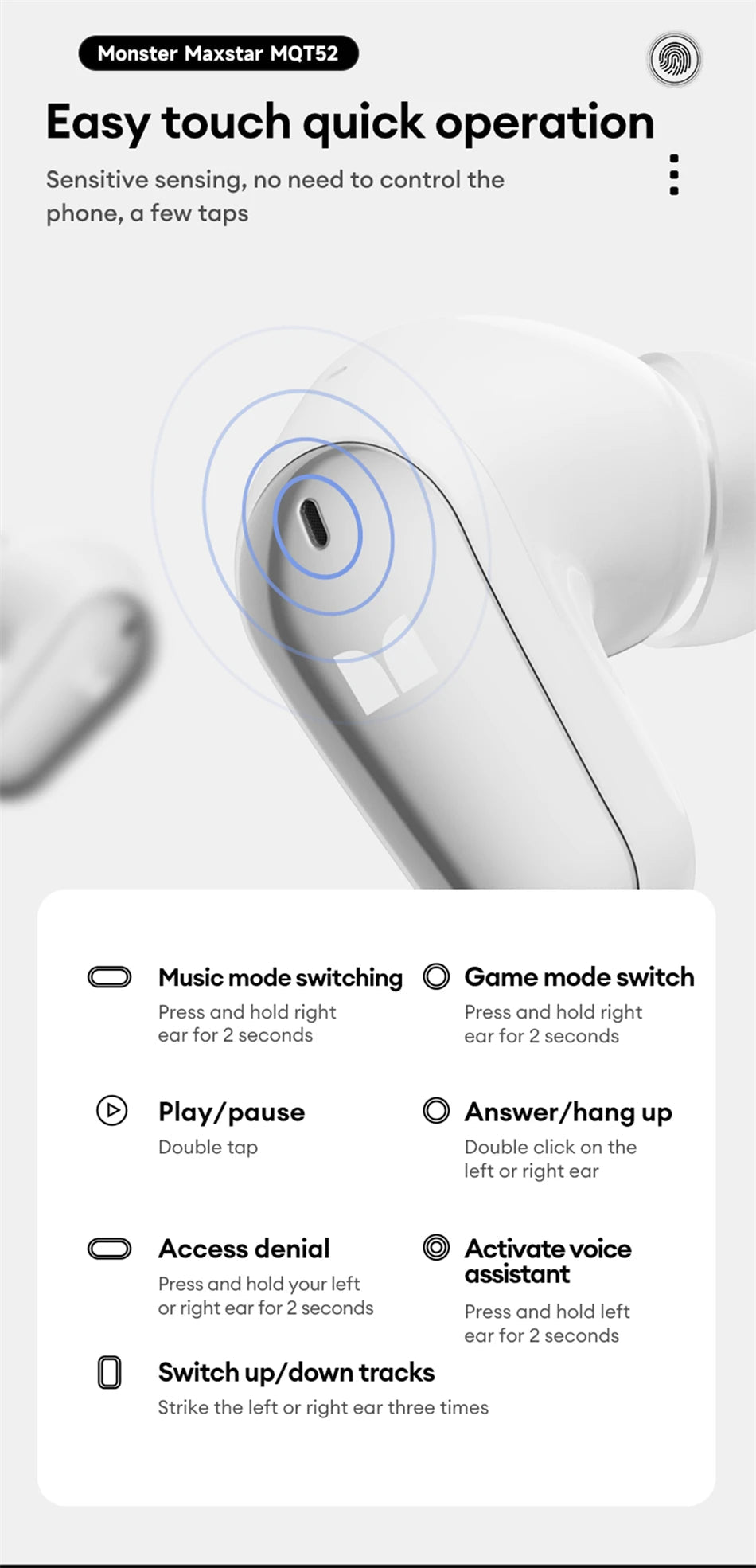 Monster MQT52 Wireless Bluetooth 5.4 Earphones Long Battery Life Gaming Headphones Dual Mode HIFI Stereo Sound Headset With Mic - Tara's Tiny Treasures