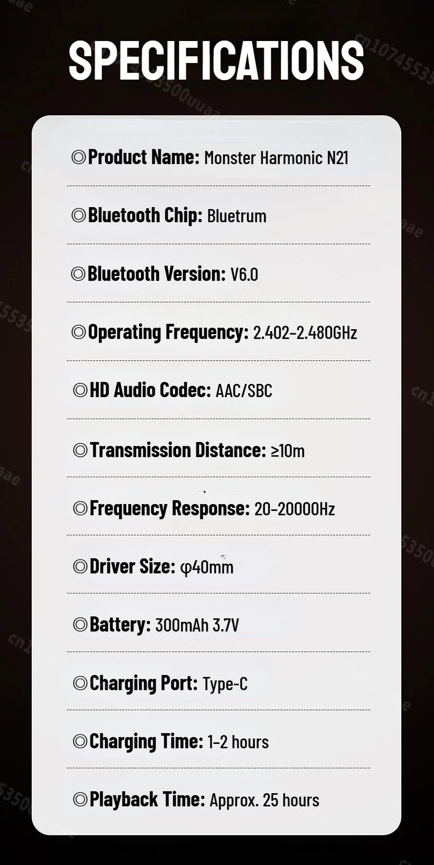 Monster N21 Bluetooth 6.0 Headphones Call Noise Reduction Headset Powerful Deep Bass Over-Ear Wireless Earphone with Microphone - Tara's Tiny Treasures