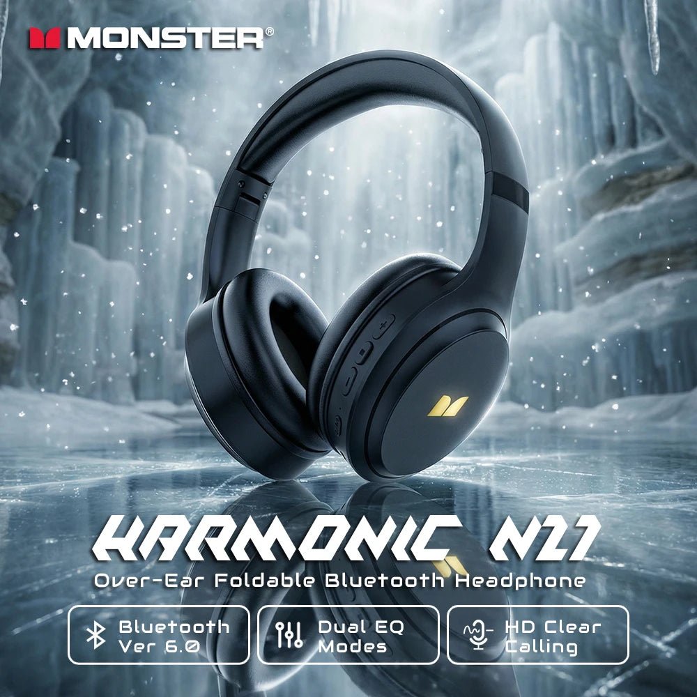 Monster N21 Bluetooth 6.0 Headphones Dual EQ Mode Immersive Stereo Earphone Over-Ear Foldable Wire/Wireless Headset with Mic - Tara's Tiny Treasures
