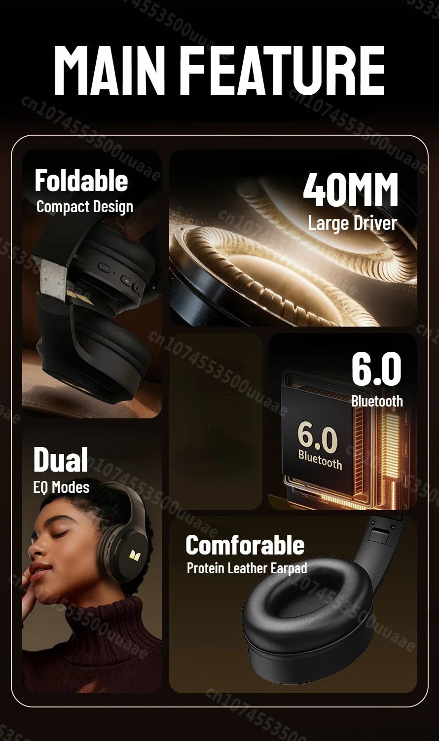 Monster N21 Bluetooth 6.0 Headphones Dual EQ Mode Immersive Stereo Earphone Over-Ear Foldable Wire/Wireless Headset with Mic - Tara's Tiny Treasures