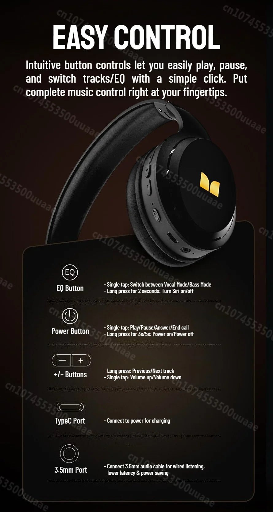 Monster N21 Bluetooth 6.0 Headphones Dual EQ Mode Immersive Stereo Earphone Over-Ear Foldable Wire/Wireless Headset with Mic - Tara's Tiny Treasures