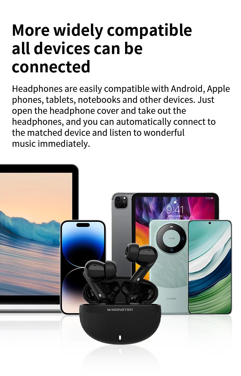 Monster Wireless Bluetooth Headphones with Bluetooth 5.4 Al Noise Cancelling Calls 360° Panoramic Space Sound Effect Headset - Tara's Tiny Treasures