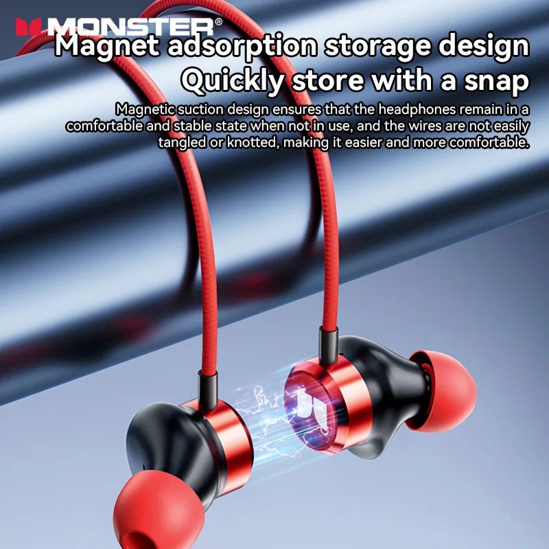 Monster Wireless Bluetooth5.3 Headphones with Button Function, Outdoor Sports Earphones, HD Call, Stereo Music, Neckband Headset - Tara's Tiny Treasures