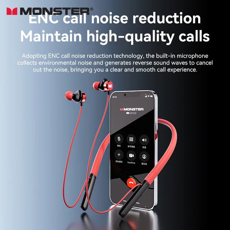 Monster Wireless Bluetooth5.3 Headphones with Button Function, Outdoor Sports Earphones, HD Call, Stereo Music, Neckband Headset - Tara's Tiny Treasures
