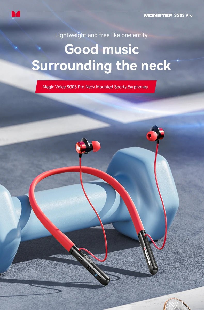 Monster Wireless Bluetooth5.3 Headphones with Button Function, Outdoor Sports Earphones, HD Call, Stereo Music, Neckband Headset - Tara's Tiny Treasures