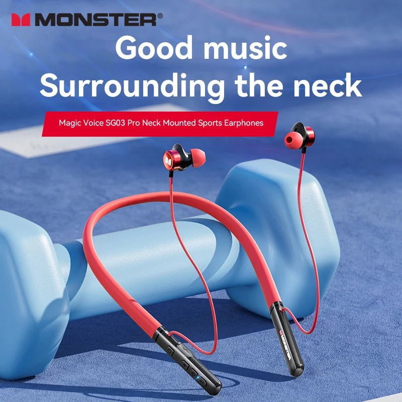 Monster Wireless Bluetooth5.3 Headphones with Button Function, Outdoor Sports Earphones, HD Call, Stereo Music, Neckband Headset - Tara's Tiny Treasures