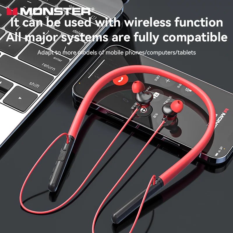 Monster Wireless Bluetooth5.3 Headphones with Button Function, Outdoor Sports Earphones, HD Call, Stereo Music, Neckband Headset - Tara's Tiny Treasures