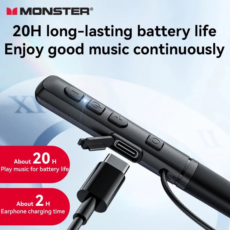 Monster Wireless Bluetooth5.3 Headphones with Button Function, Outdoor Sports Earphones, HD Call, Stereo Music, Neckband Headset - Tara's Tiny Treasures