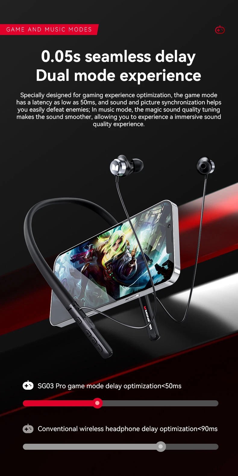 Monster Wireless Bluetooth5.3 Headphones with Button Function, Outdoor Sports Earphones, HD Call, Stereo Music, Neckband Headset - Tara's Tiny Treasures
