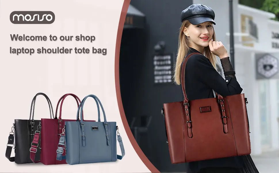 MOSISO Tote Bag for Women MacBook 13.3 14 15 16 17.3 inch PU Leather Waterproof Notebook Computer Laptop Bag Women's Handbags - Tara's Tiny Treasures