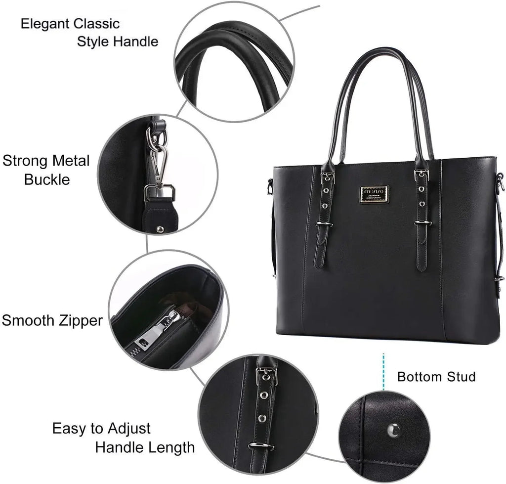MOSISO Tote Bag for Women MacBook 13.3 14 15 16 17.3 inch PU Leather Waterproof Notebook Computer Laptop Bag Women's Handbags - Tara's Tiny Treasures