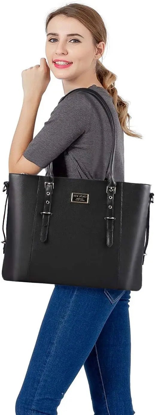 MOSISO Tote Bag for Women MacBook 13.3 14 15 16 17.3 inch PU Leather Waterproof Notebook Computer Laptop Bag Women's Handbags - Tara's Tiny Treasures