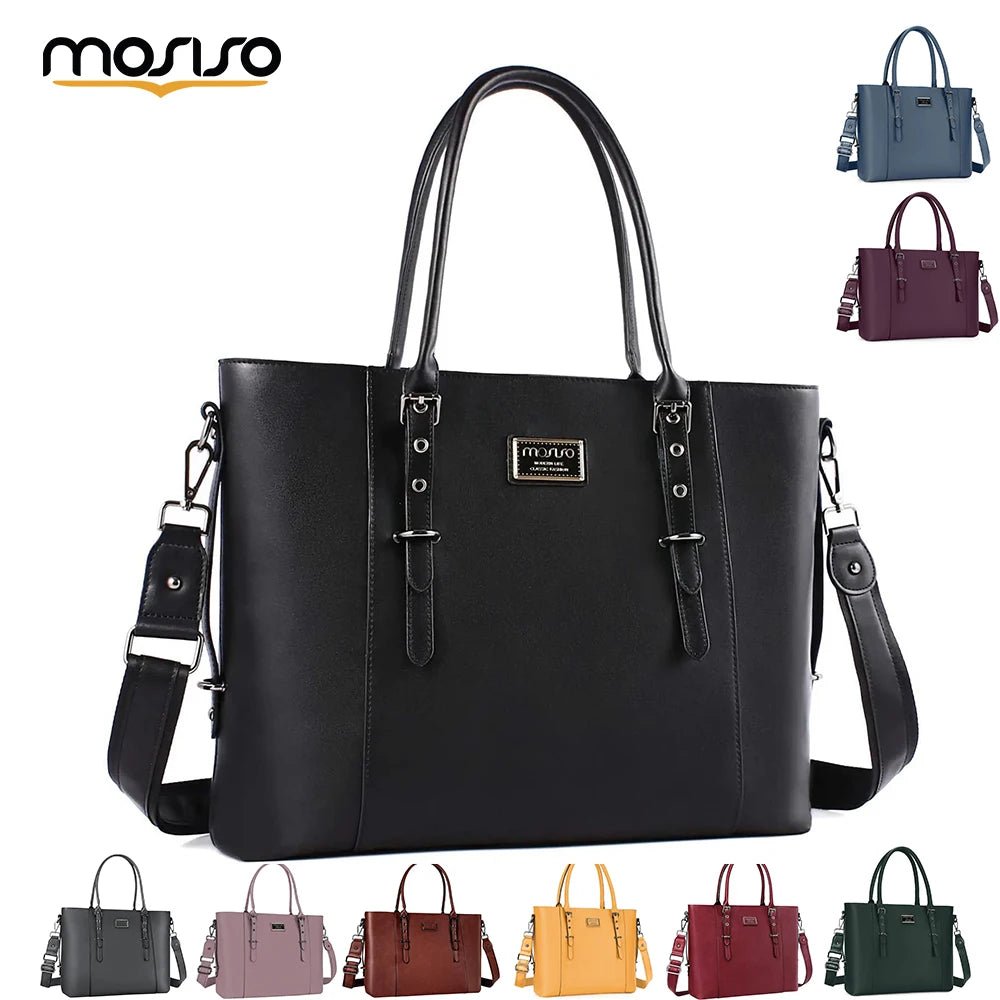 MOSISO Tote Bag for Women MacBook 13.3 14 15 16 17.3 inch PU Leather Waterproof Notebook Computer Laptop Bag Women's Handbags - Tara's Tiny Treasures