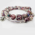 Multi Color Natural Stone Antique Silver Tube Elastic Bracelet Retro Semi-Precious Beads Handmade Flower Charm Bracelet Jewelry - Tara's Tiny Treasures