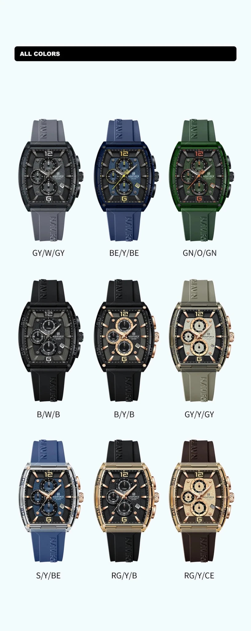 NAVIFORCE Men Quartz Watches Silicone Strap Multifunction Waterproof Wristwatches Chronograph Male Auto Date Clock Reloj Hombre - Tara's Tiny Treasures