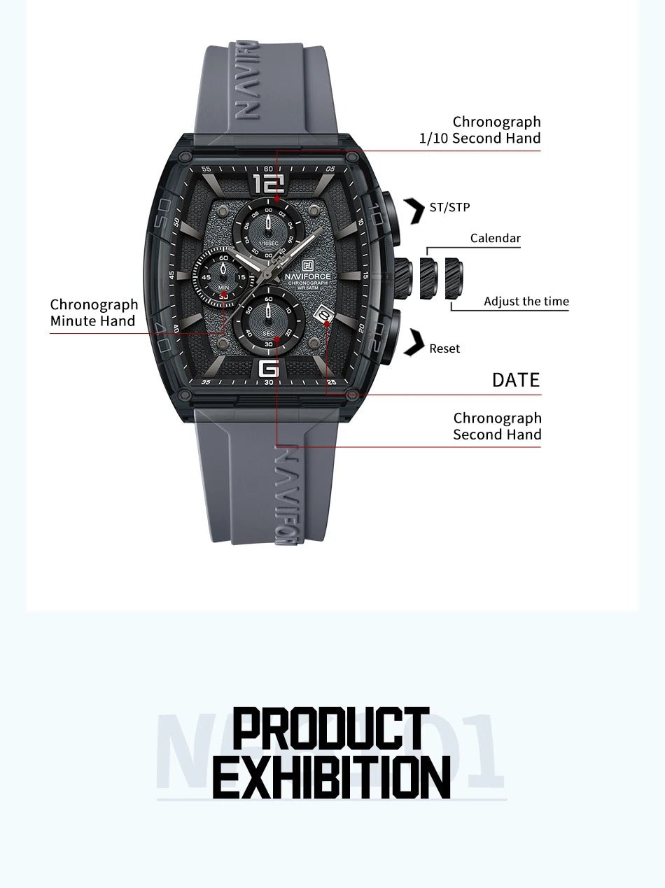 NAVIFORCE Men Quartz Watches Silicone Strap Multifunction Waterproof Wristwatches Chronograph Male Auto Date Clock Reloj Hombre - Tara's Tiny Treasures