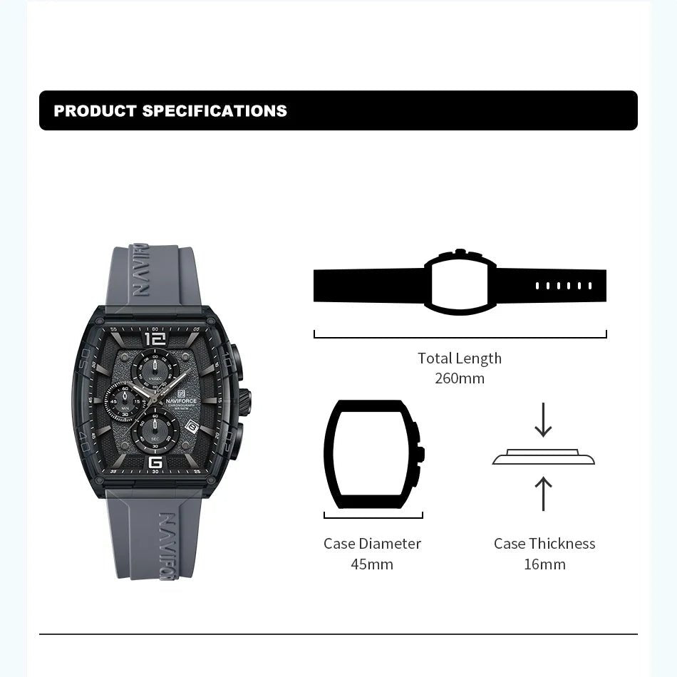 NAVIFORCE Men Quartz Watches Silicone Strap Multifunction Waterproof Wristwatches Chronograph Male Auto Date Clock Reloj Hombre - Tara's Tiny Treasures