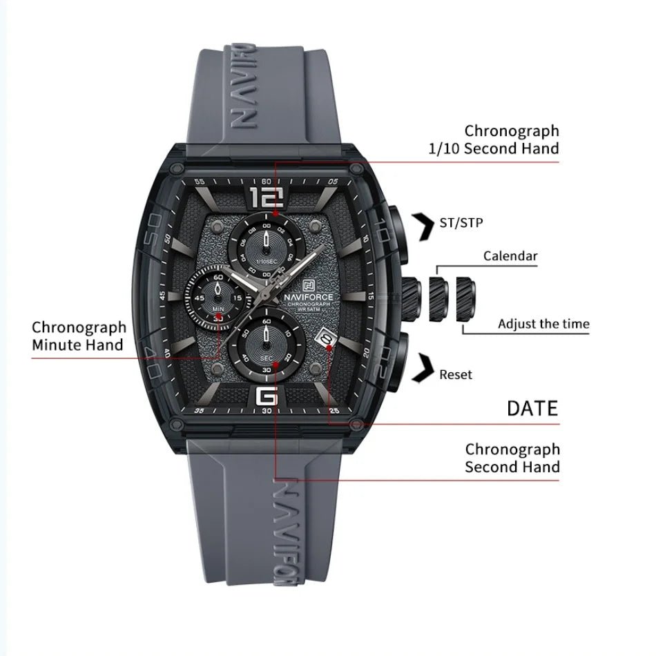 NAVIFORCE Men Quartz Watches Silicone Strap Multifunction Waterproof Wristwatches Chronograph Male Auto Date Clock Reloj Hombre - Tara's Tiny Treasures