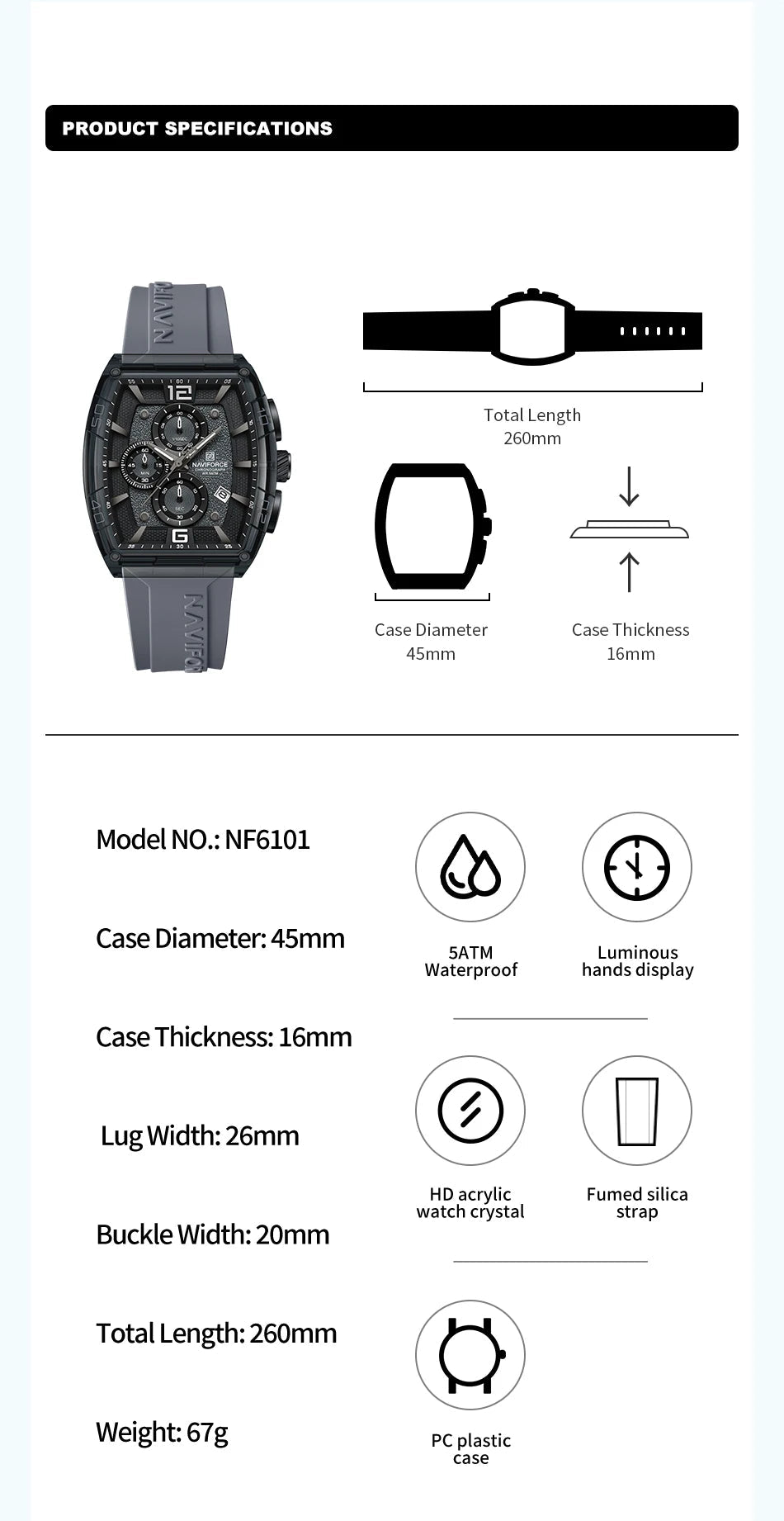 NAVIFORCE Men Quartz Watches Silicone Strap Multifunction Waterproof Wristwatches Chronograph Male Auto Date Clock Reloj Hombre - Tara's Tiny Treasures