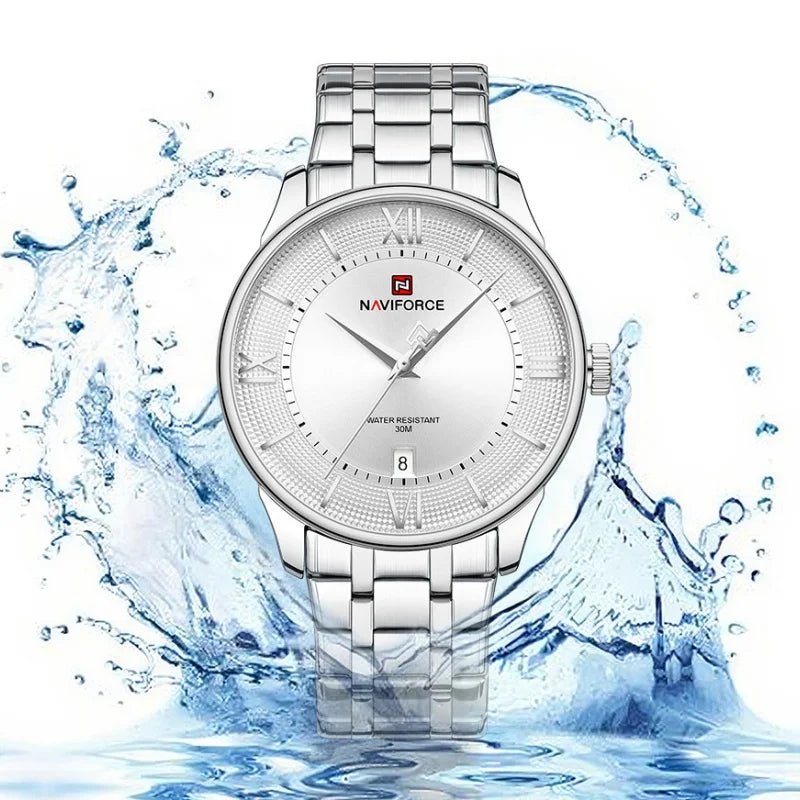 NAVIFORCE Men's Watch Classic Stainless Steel Strap 3ATM Waterproof Calendar Minimalist Dial Men's Chronograph Watch NF9272S - Tara's Tiny Treasures
