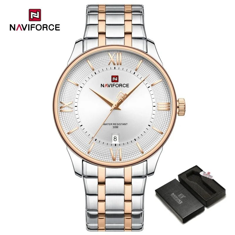 NAVIFORCE Men's Watch Classic Stainless Steel Strap 3ATM Waterproof Calendar Minimalist Dial Men's Chronograph Watch NF9272S - Tara's Tiny Treasures
