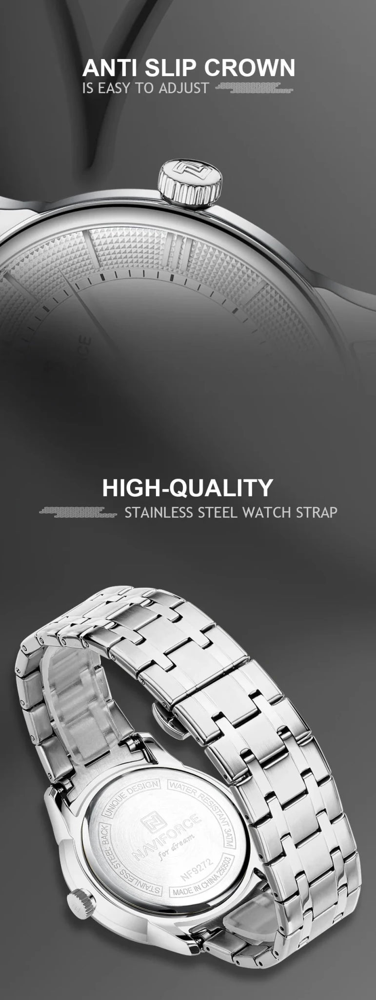 NAVIFORCE Men's Watch Classic Stainless Steel Strap 3ATM Waterproof Calendar Minimalist Dial Men's Chronograph Watch NF9272S - Tara's Tiny Treasures