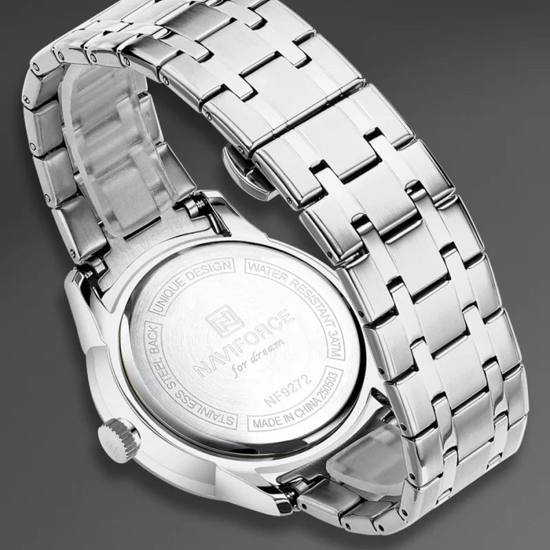 NAVIFORCE Men's Watch Classic Stainless Steel Strap 3ATM Waterproof Calendar Minimalist Dial Men's Chronograph Watch NF9272S - Tara's Tiny Treasures