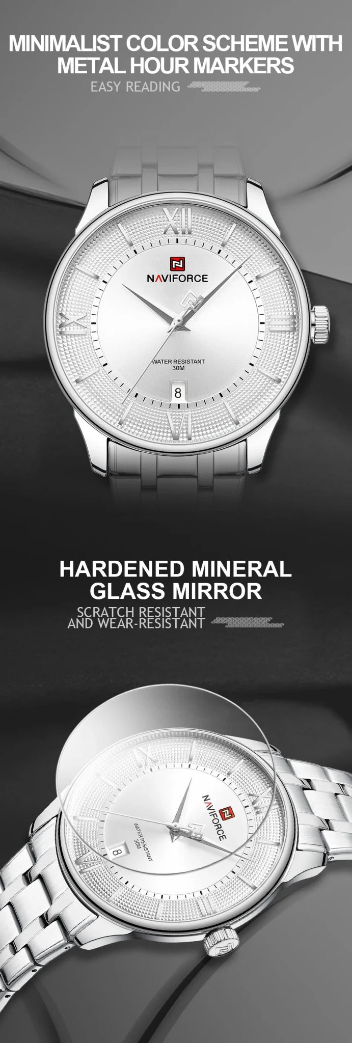 NAVIFORCE Men's Watch Classic Stainless Steel Strap 3ATM Waterproof Calendar Minimalist Dial Men's Chronograph Watch NF9272S - Tara's Tiny Treasures