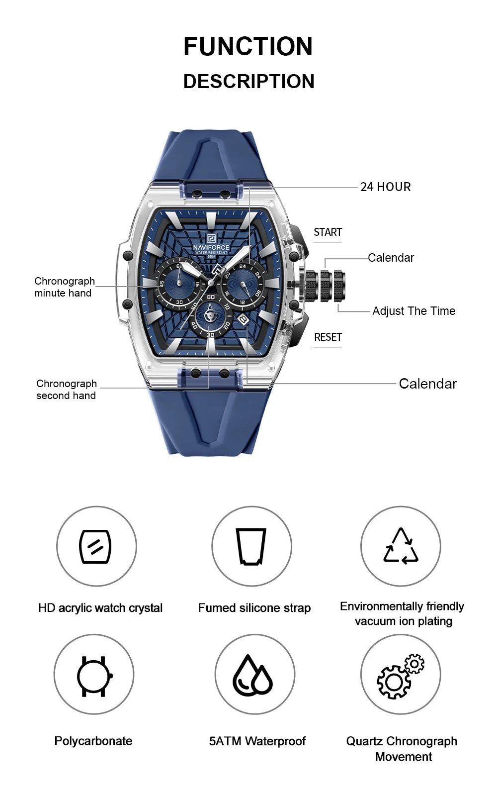 NAVIFORCE Men's Waterproof Sports Watch Luminous Hands Military Chronograph 24-Hour Date Display Quartz Wristwatch Gift for Man - Tara's Tiny Treasures