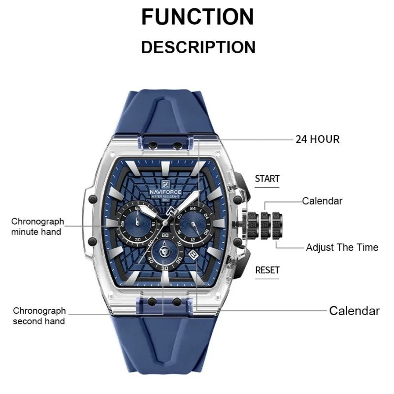 NAVIFORCE Men's Waterproof Sports Watch Luminous Hands Military Chronograph 24-Hour Date Display Quartz Wristwatch Gift for Man - Tara's Tiny Treasures