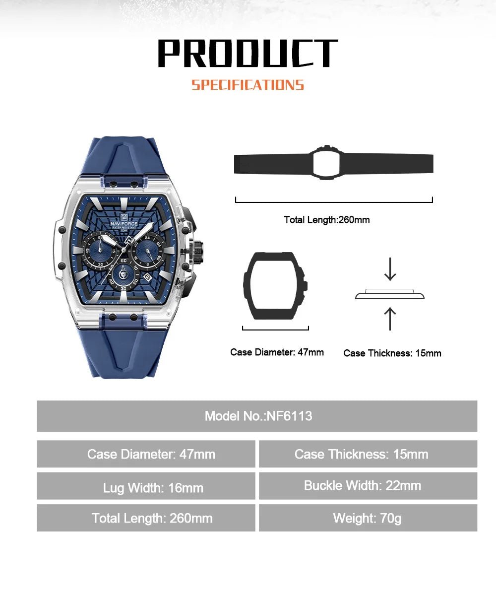 NAVIFORCE Men's Waterproof Sports Watch Luminous Hands Military Chronograph 24-Hour Date Display Quartz Wristwatch Gift for Man - Tara's Tiny Treasures