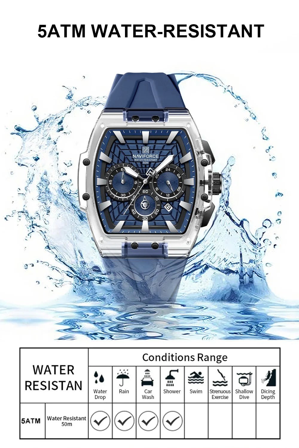 NAVIFORCE Men's Waterproof Sports Watch Luminous Hands Military Chronograph 24-Hour Date Display Quartz Wristwatch Gift for Man - Tara's Tiny Treasures