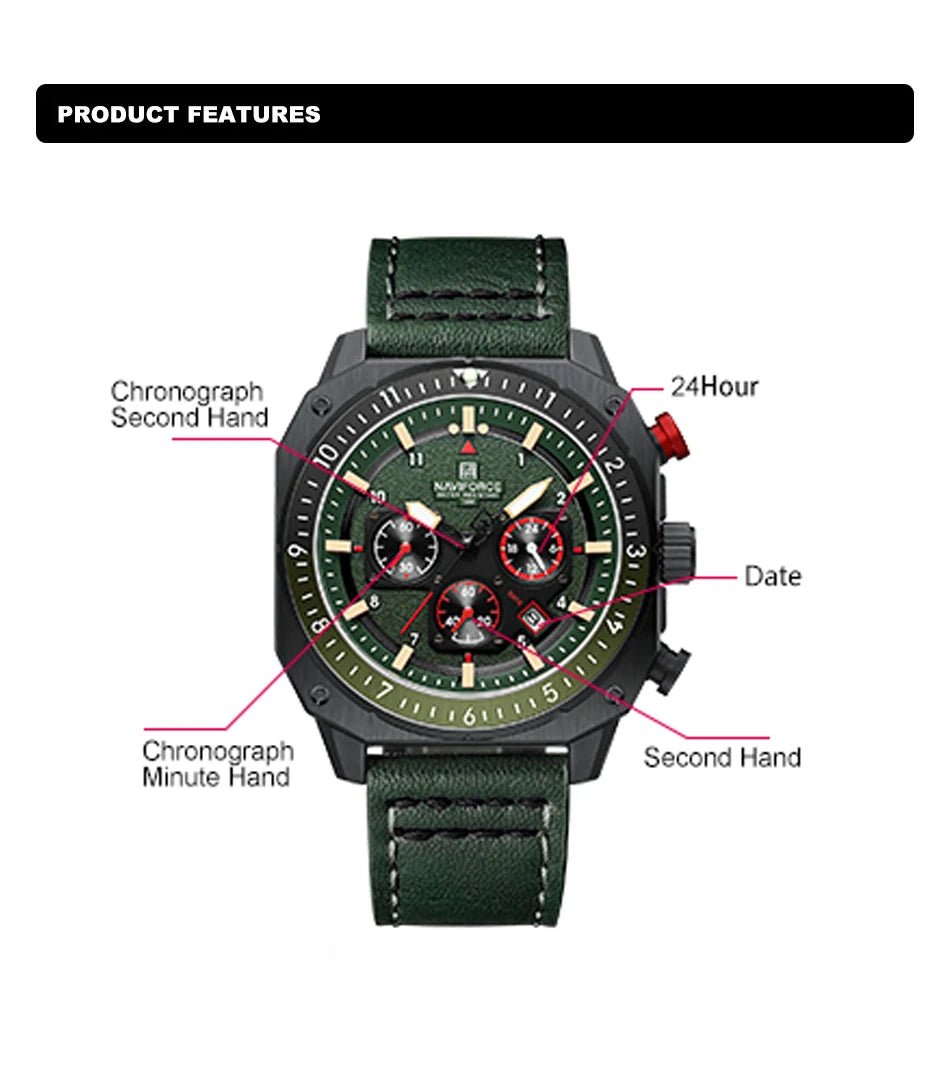 NAVIFORCE Top Brand Luxury Watch Fashion Quartz Men's Wrist Watch Relogio Masculino Leather Band Multifunctional Man Watches - Tara's Tiny Treasures