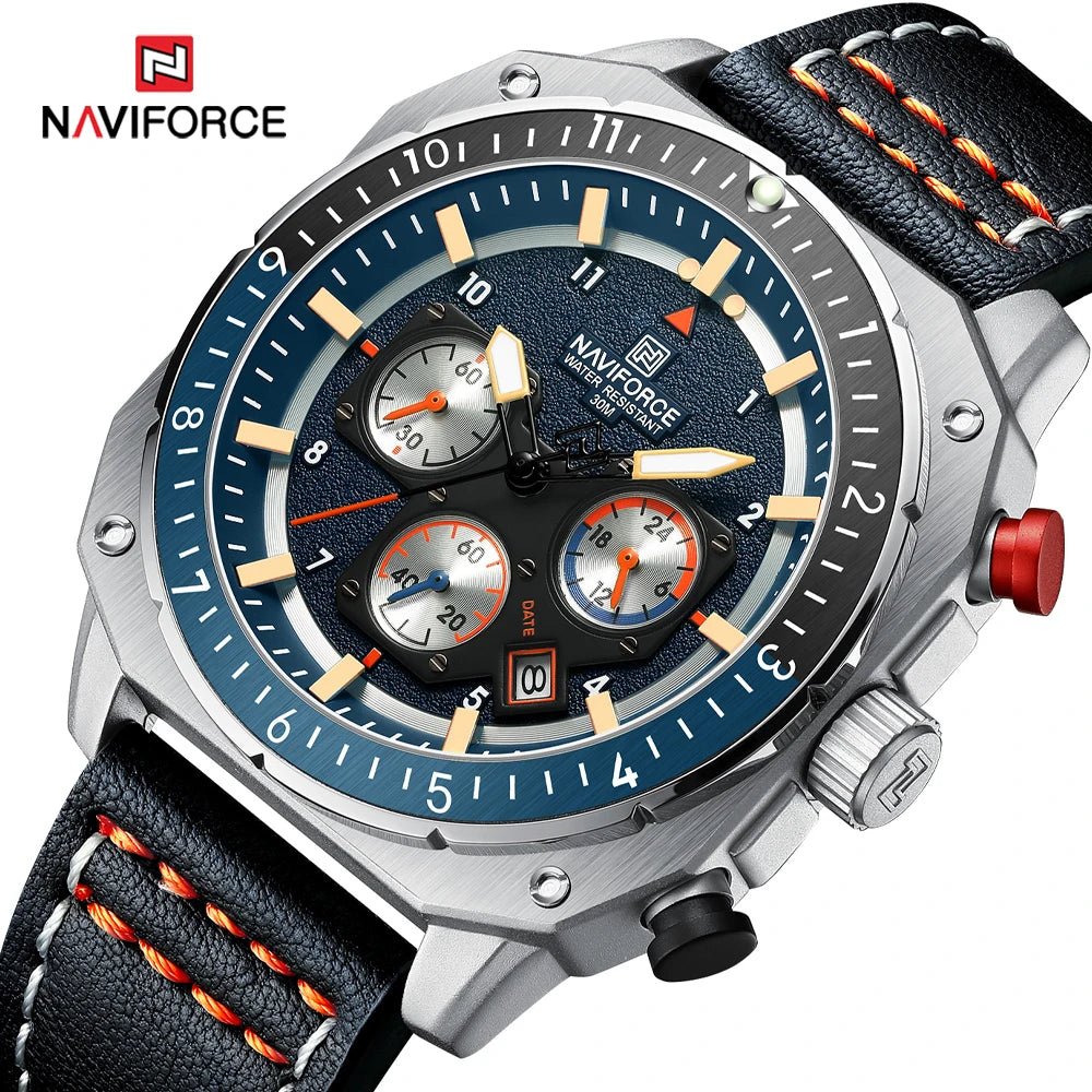 NAVIFORCE Top Brand Luxury Watch Fashion Quartz Men's Wrist Watch Relogio Masculino Leather Band Multifunctional Man Watches - Tara's Tiny Treasures