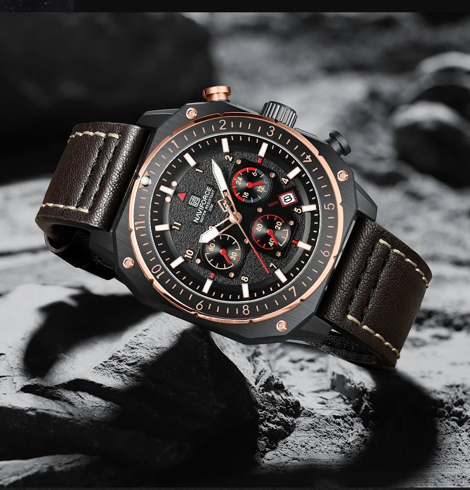NAVIFORCE Top Brand Luxury Watch Fashion Quartz Men's Wrist Watch Relogio Masculino Leather Band Multifunctional Man Watches - Tara's Tiny Treasures