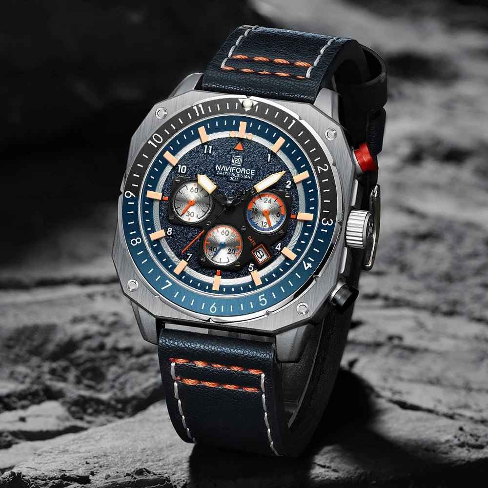 NAVIFORCE Top Brand Luxury Watch Fashion Quartz Men's Wrist Watch Relogio Masculino Leather Band Multifunctional Man Watches - Tara's Tiny Treasures